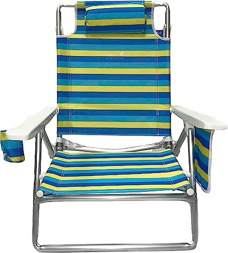 Caribbean Joe Folding Beach Chair, 5 Position Lightweight, Portable Reclining Outdoor Camping Chair with Headrest, Shoulder Strap, and Cup Holder, Bold Stripe
