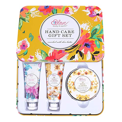 Hand Care Gift Set - Hand Cream Set with Shea Butter, Travel Size Hand Lotion for Women, Skin Care Gift Set Includes 2 Hand Cream & Exfoliating Cream, Gift Box for Women Birthday Christmas Gifts
