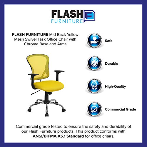 Flash Furniture Mid-Back Yellow Mesh Swivel Task Office Chair with Chrome Base and Arms