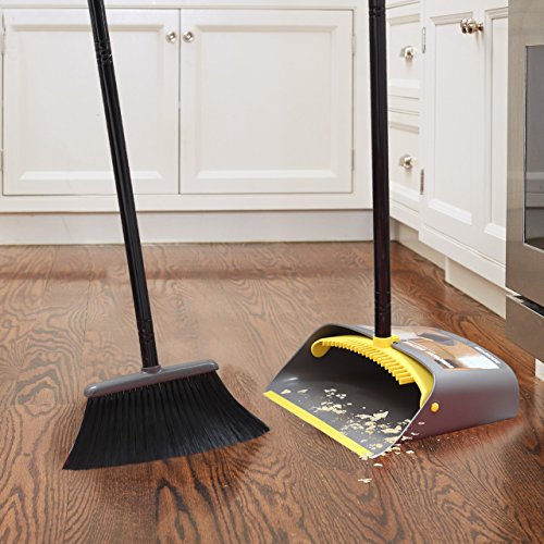 Long Handled Dustpan and Brush Set,Broom and Dustpan,Standing Dust Pan Dustpan and Brush for Indoor Lobby Office Kitchen Sweeping