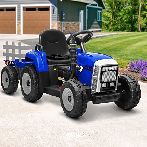 Mazam Kids Ride On Car with Trailer Electric Toy Car Blue