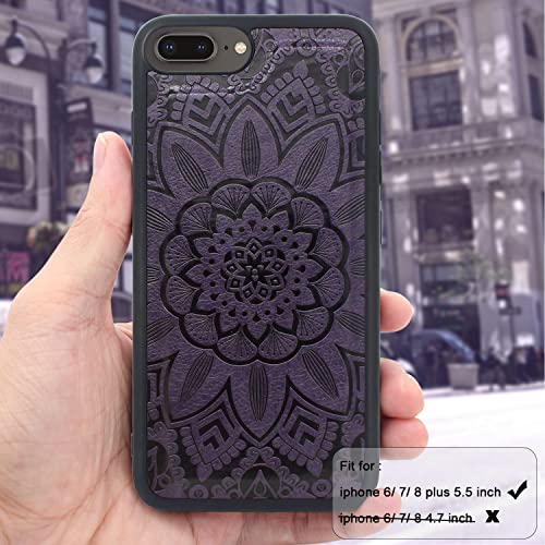 Harryshell Detachable Magnetic Zipper Wallet Leather Case Cash Pocket with Multi Card Slots Holder Wrist Strap for iPhone 8 Plus/iPhone 7 Plus / 6S Plus 5.5 Inch Floral Flower (Deep Purple)