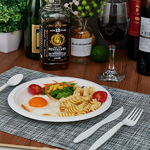 100% Compostable 10inch Heavy-Duty Pulp Molded Plate [50Pack] for Happy Party Presentation, Eco-Friendly Disposable Straw Bagasse Tray, 10" Paper Plate by Ganfaner Natural Fiber