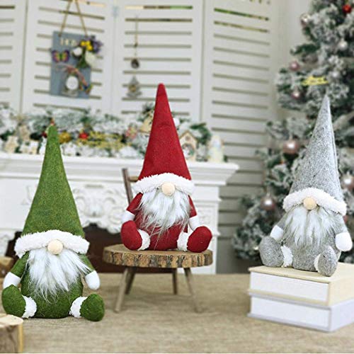 Akfado 3PCS Christmas Decorations Home Decor,Christmas Ornaments Plush Long Hat Forest Man Figurine Xmas Santa Claus Faceless Doll Gifts (Red+Gray+Green)