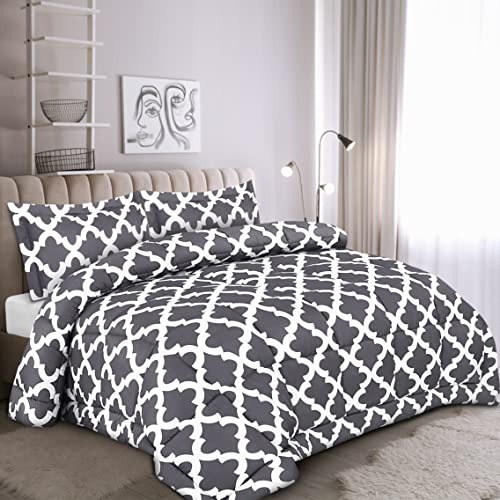 (Queen, Grey) - Printed Comforter Set (Grey, Queen) with 2 Pillow Shams - Luxurious Soft Brushed Microfiber - Goose Down Alternative Comforter by Utopia Bedding