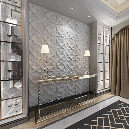 Art3d PVC Drop Ceiling Tiles, Easy Glue-up Panels for Ceiling, Wall Decoration, 60x60 CM, 12 Pcs, White Floral