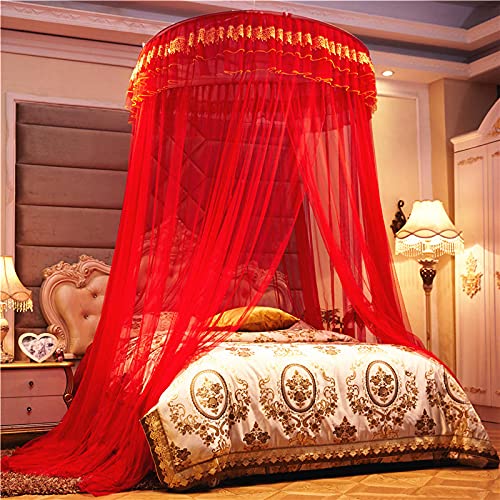 Zhiyuan Lace Embroidery Dome Red Bed Netting Canopy Curtain Mosquito Net for All Sizes Bed
