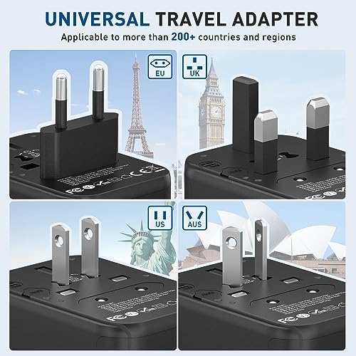 HEYMIX International Travel Adapter, Universal Adapter Travel Plug, 4-Port USB & Type-C All in One European, UK, USA, Bali, India to AUS World Travel Power Plug Over 200 Countries for Phone & Laptop