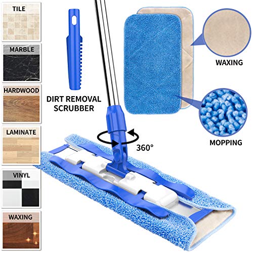 MR.SIGA Professional Microfiber Mop,Stainless Steel Handle - Pad Size: 42cm x23cm, 2 Free Microfiber Cloth Refills and 1 Dirt Removal Scrubber Included