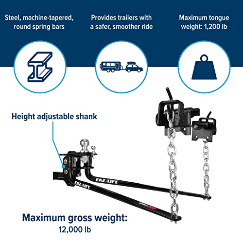 Camco Eaz-Lift Elite 1,000lb Weight Distributing Hitch Kit with Sway Control (48058) for Trailer, black