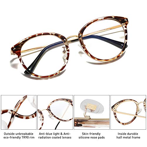 SOJOS Round Anti Blue Light Blocking Glasses Women Computer Eyeglasses Ashely brown Size: Middle