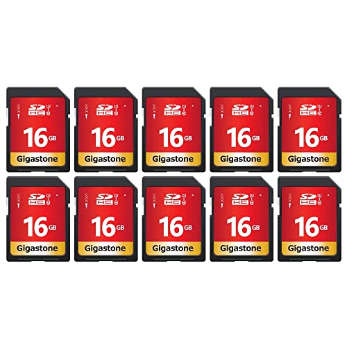 Gigastone 16GB 10-Pack SD Card UHS-I U1 Class 10 SDHC Memory Card High-Speed Full HD Video Canon Nikon Sony Pentax Kodak Olympus Panasonic Digital Camera, with 10 Mini Cases