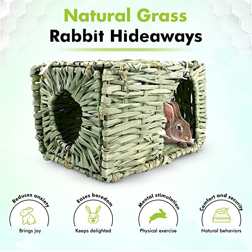 Furtastic Buddy Rabbit Grass House with Straw Mat, Carrot Rabbit Chew Toys, Apple Bark & More- Comfy Foldable Rabbit Hide Out Playhouse- Organic Grass House for Rabbit, Guinea Pig Squirrels- Edible Bunny Hidey House