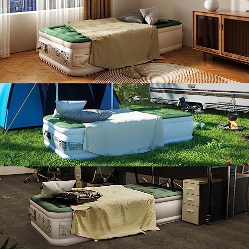 Zearna Twin Air Mattress with Built Pump, 16" Durable Blow Up Mattress Airbed, Comfortable Top Surface Inflatable Mattress for Camping Home & Portable Travel