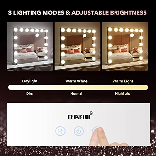 Maxkon Makeup Mirror with Light Hollywood Mirror Lighted Vantity Mirror 15 LED with Touch Screen Tabletop Mirror Aluminium Frame 60x50cm