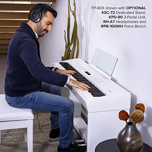 Roland FP-60X next-step Digital Piano with enhanced sounds, built-in powerful amplifier and stereo speakers. Rich tone and authentic ivory-feel 88-note PHA-4 Keyboard. (White))