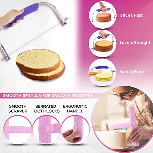 RFAQK 200 PCs Cake Decorating Supplies Kit for Beginners -1 Cake Turntable Stand with Piping Bags & Tips -2 Spatula -Cake Leveler & Icing Smoother-55 Piping Tips -Baking Tools - 20 Cupcake Liners