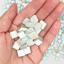 1.1lb Square Crystal Mosaic Tiles, Iridescent Mosaic Glass Tiles for Crafts, Mosaic Pieces DIY Hobbies Children Handmade Jewelry Art Decoration Gifts,525 Pieces (Milky)