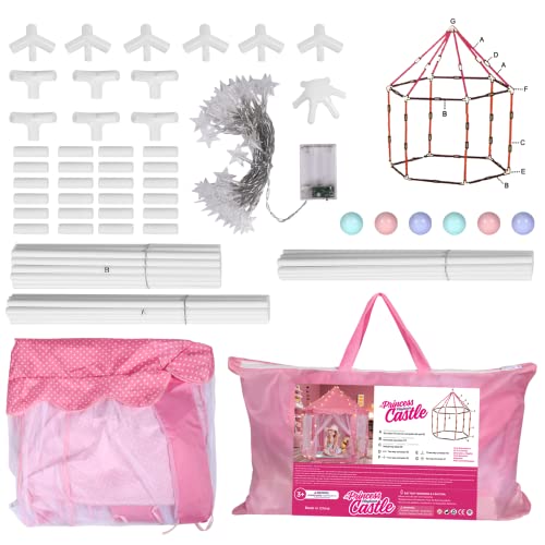 Volscity Princess Tent for Girls,Kids Castle Play Tent with LED Star Lights,Large Playhouse Girl Toy Gifts Age 3+,Indoor and Outdoor Games 55.5"x 53"(DxH) Pink (Pink)