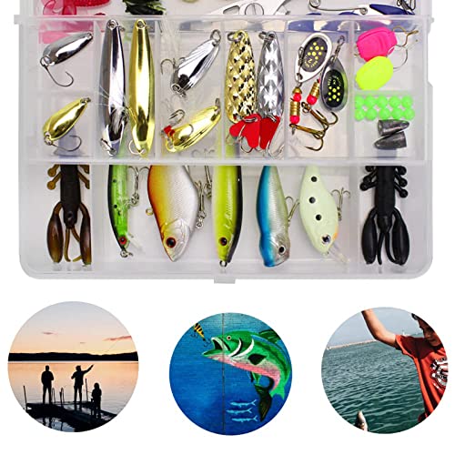 Fishing Lure Tackle Bait Kit Fishing Gear Kit 101Pcs Fishing Tackle Box  with Animated Lure Crankbaits Spinnerbaits Soft Plastic Worms Jigs Topwater  Lures Hooks for Bass Trout Freshwater Saltwater