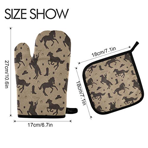 ZZXXB Horse Riding Oven Mitts and Pot Holders Set of 2 Heat Resistant Non-Slip Kitchen Gloves for Cooking Baking Barbecue Grilling