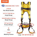 VEVOR Safety Harness, Full Body Harness, Safety Harness Fall Protection with Added Padding, and Side Rings and Dorsal D-Rings and a Lanyard, ANSI/ASSE Z359.11-2014, 240 lbs Max Weight, M