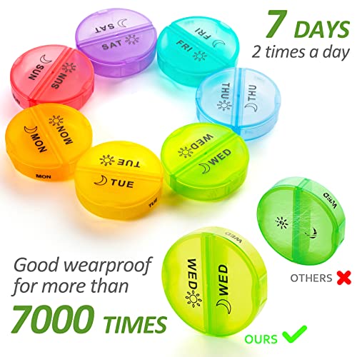 Pill Organizer 2 Times A Day, Large Day and Night Pill Box with 7 Separate Container, Portable Weekly Pill Case for Purse with Neoprene Bag to Hold Vitamins Medications Fish Oils Supplements (Black)