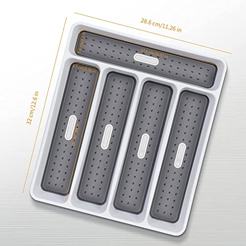 FYY Cutlery Organizer for Drawer, 5 Compartments Drawer Organizer, Kitchen Storage Tray for Flatware, Silverware, Cooking Utensils, BPA Free Plastic Cutlery Tray for Kitchen Bathroom & Office Supplies