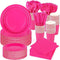 durony 350 Pieces Hot Pink Paper Dinnerware Set 7 Inch 9 Inch Disposable Dinner Plates Sever 50 Guests Paper Cup Cutlery Napkins Solid Color Party Supplies for Birthday Wedding Party Family Picnic