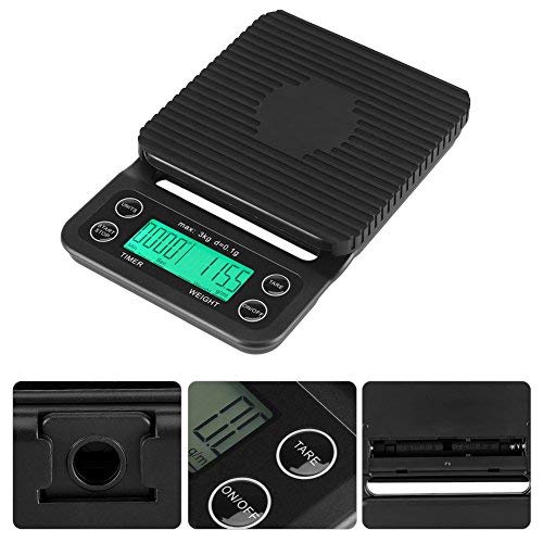 3KG/0.1g Electronic LCD Digital Kitchen Food Scale Drip Coffee Weighing with Timer(Green)