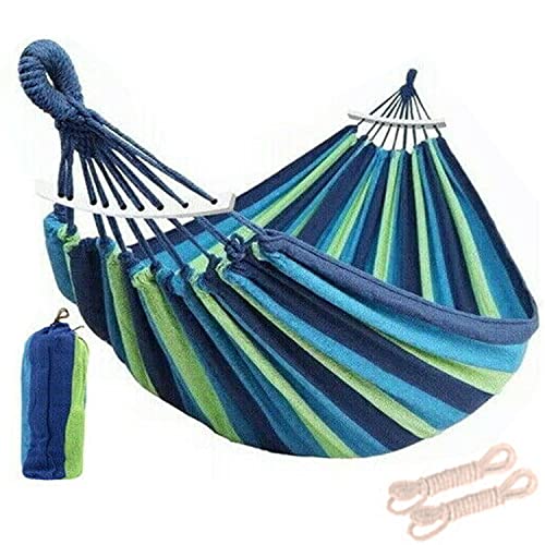 Outdoor Double Hammock Bed Swinging Camping Hanging Tree Strap Hook (Blue Hammock)