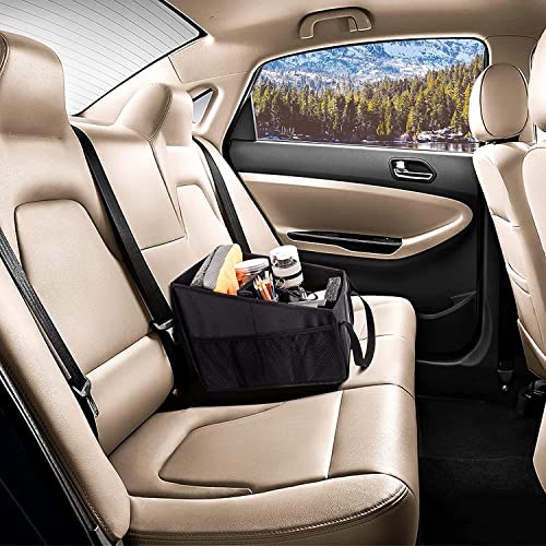 Passenger Seat Organizer, Collapsible Small Car Seat Storage Organizer for Console  Front or Back, Automotive Backseat Organizer with Belt 4 Cup Holders for Kids  Accessories Drinks