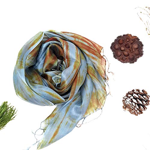 100% Pure Silk Scarf Woman's Scarves Shawl Wrap Hand Painted Silk Scarf, Blue, Brown, Large