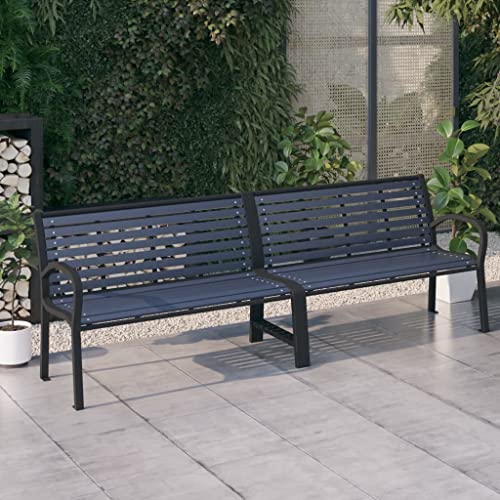 vidaXL Twin Garden Bench Outdoor Patio Backyard Lounge Terrace Balcony Yard Park Seating Seat Furniture 251 cm Steel and WPC Black