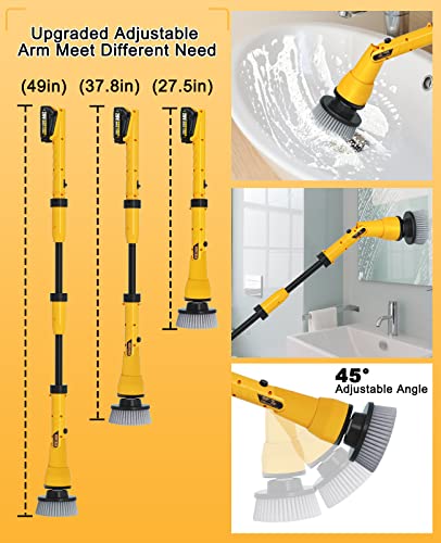 1000RPM Electric Spin Scrubber, 20V Cordless Cleaning Brush with Adjustable Extension Arm, 4 Replaceable Cleaning Heads, Hook and Gloves, 1 Hour Fast Charge, Waterproof - for Bathroom/Tub/Tile/Floor