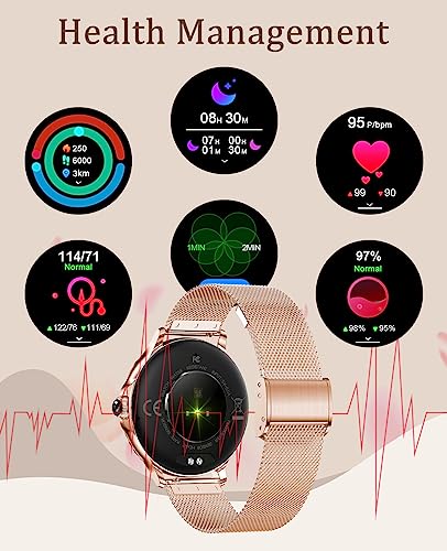 BOCLOUD Smart Watch for Women, Smartwatches for iPhone Android, with Blood Oxygen/Heart Rate/Sleep Monitor/Message Dispaly/Make Calls, IP68 Fitness Tracker with Multiple sports Modes (Rose Gold)