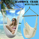 Portable Hanging Hammock Chair Swing Garden Outdoor Camping Soft Cushions (Beige with Pillow)