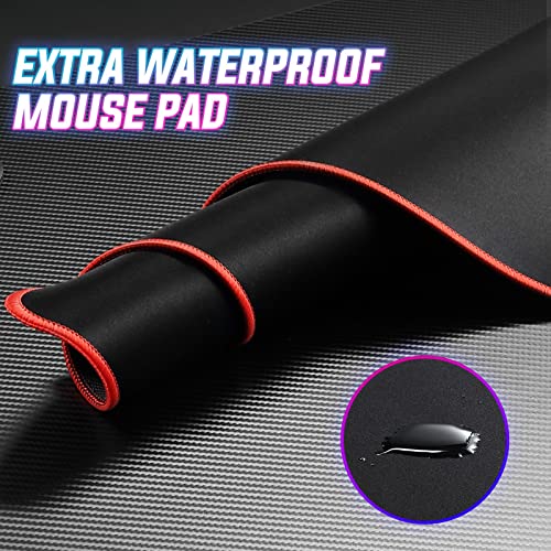 Luxsuite L Shaped Gaming Desk with Led Light Computer Racer Table Desktop Carbon Fiber 140CM Black