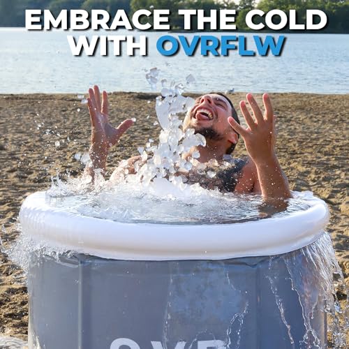 OVRFLW's Cold Plunge Tub: Portable & Insulated Ice Bath for Athletes – Ultimate Outdoor/Indoor Ice Bath + Drain & Cover - Specialized for Physical Therapy, Muscle Recovery (Gray)