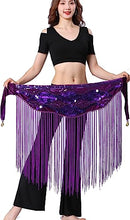 ZLTdream Glitter Sequin Belly Dance Hip Scarf Fringe Belt Wrap Skirt for Women Outfit Accessory Costume with Tassel Fringe, Dark Purple, One size