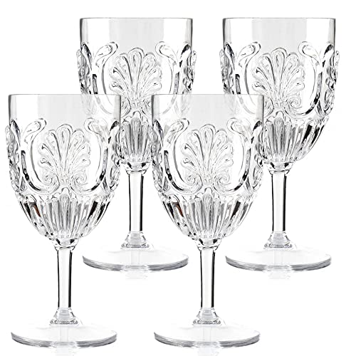 KOMOREBI Shatterproof Acrylic Wine Glasses - Unbreakable Plastic Goblets, BPA-Free & Drop-Proof Glassware - Elegant Drinkware for Indoor & Outdoor Use - 14oz, Set of 4 (Clear)