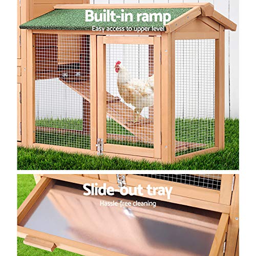 i.Pet Chicken Coop Large Rabbit Hutch, 138 x 49 x 85cm Coops Wooden Pet House Run Cage Walk in Guinea Pig Ferret Bunny Hen Chook, Outdoor Metal Door Roof Ladder Hatch Nestiong Box Farm