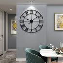 LEIKE Large Modern Metal Wall Clocks 60CM / 24 Inch Rustic Round Nearly Silent Little Ticking Battery Operated Black Roman Numerals Clock for Living Room/Bedroom/Kitchen Wall Decor-60cm