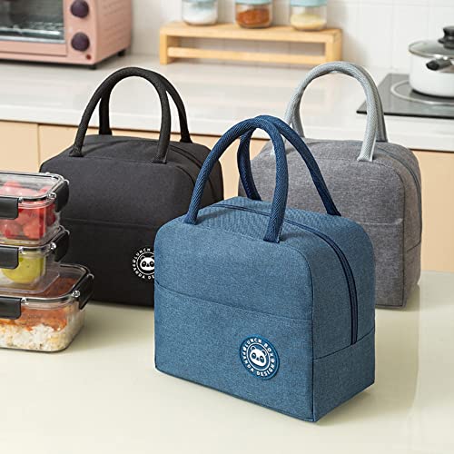 Frafuo Lunch Tote Waterproof Reusable Insulated Lunch Bag Cooler Lunch Box Meal Container with Side Pocket & Round Handle, Large Capacity but Easy to Carry (Grey)