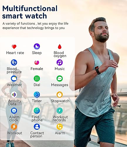 LIGE Smart Watch Men Women Bluetooth Phone Call for Android iOS Sport Fitness Activity Tracker Male Smartwatch 1.83" Square Screen Heart Rate Sleep Monitor Black Silicone Couple Gents Smartwatch