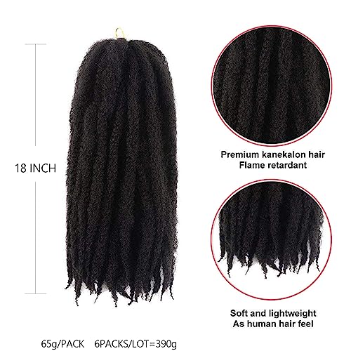 Marley Afro Braid Hair Extensions, Kinky Curly Bulk Twist Crochet Braids 24 Strands/Pcs, 65G (18"6pcs, 1B