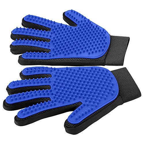 [Upgrade Version] Pet Grooming Glove - Gentle Deshedding Brush Glove - Efficient Pet Hair Remover Mitt - Enhanced Five Finger Design - Perfect for Dog & Cat with Long & Short Fur - 1 Pair