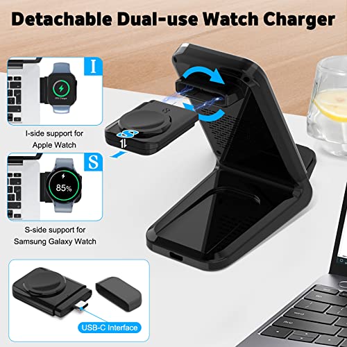 3 in 1 Wireless Charger for Samsung & iPhone Devices, Rimposky Wireless Charging Station for Samsung Galaxy Watch 5 Pro/5/4, Samsung Phone/Galaxy Buds, Apple Watch, iPhone 14/13/12, AirPods Pro/3