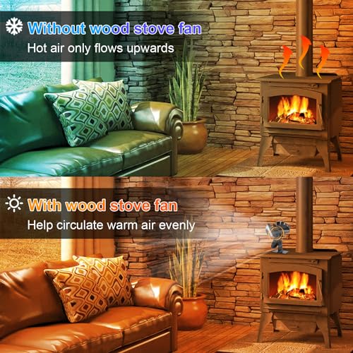 Tomersun Stove Fan with 3 Blades Fireplace Fan Fireplace Fan Heat Powered Wood Burner Fireplace Fan Without Electricity