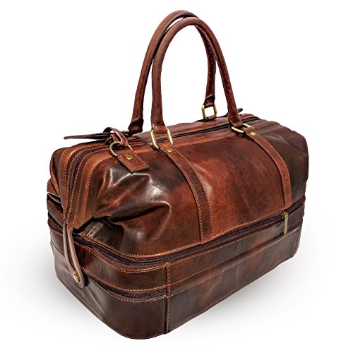 Leather Duffle Adventure Bag Weekender Travel Luggage with Shoe Compartment